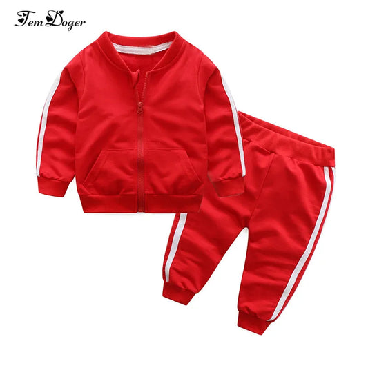 Fashion cotton long sleeve solid zipper jacket+pants 2pcs bebes tracksuit