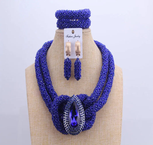 Women Royal Blue African Beads Jewelry Sets