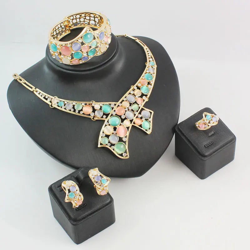 Colorful Opal Pendant Austrian Crystal Jewelry Set