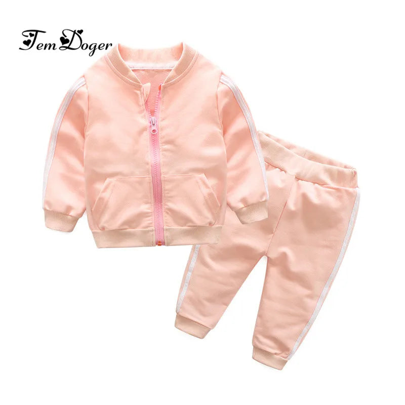 Fashion cotton long sleeve solid zipper jacket+pants 2pcs bebes tracksuit