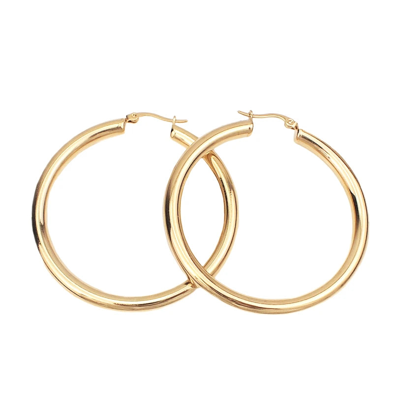 Wide Stainless Steel Tube Hoop Earrings For Women