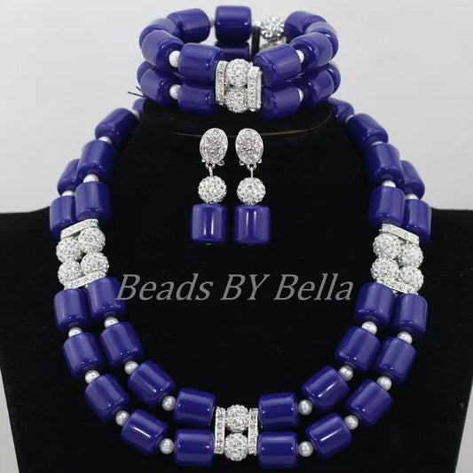 Royal Blue Coral Nigerian African Beads Necklace Set