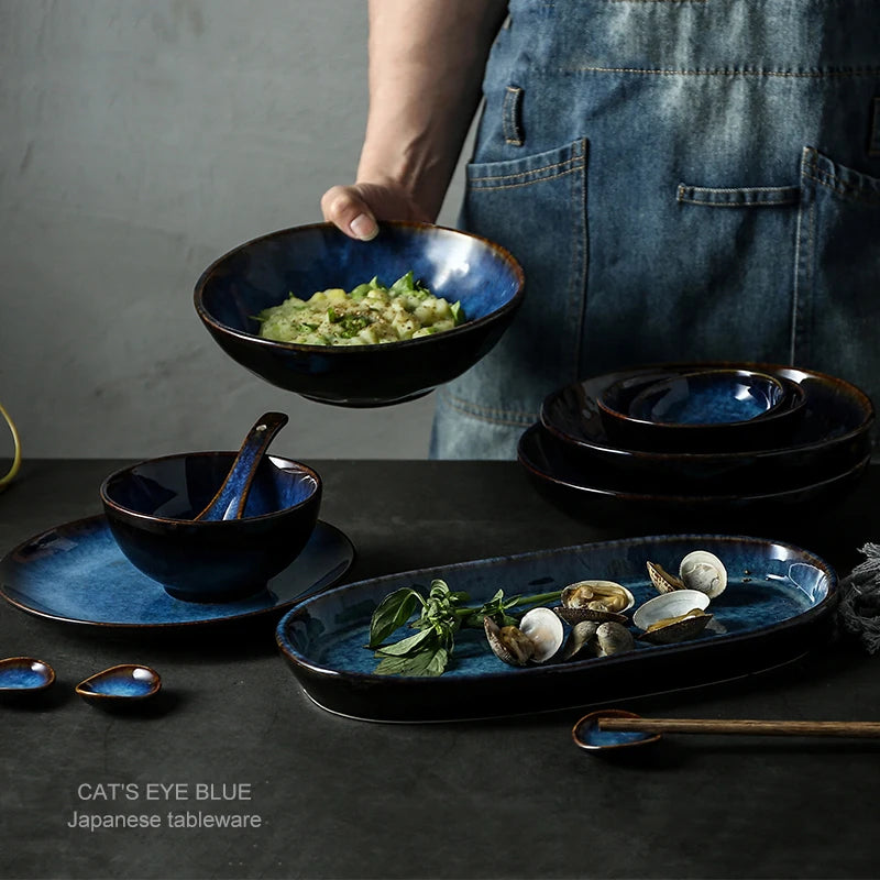 KINGLANG Ceramic  Deep Blue Dinner Set
