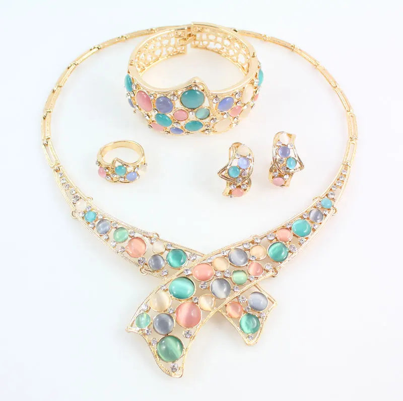 Colorful Opal Pendant Austrian Crystal Jewelry Set