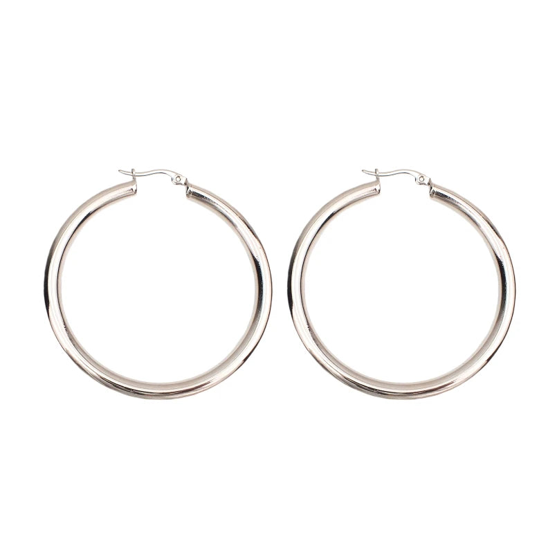 Wide Stainless Steel Tube Hoop Earrings For Women