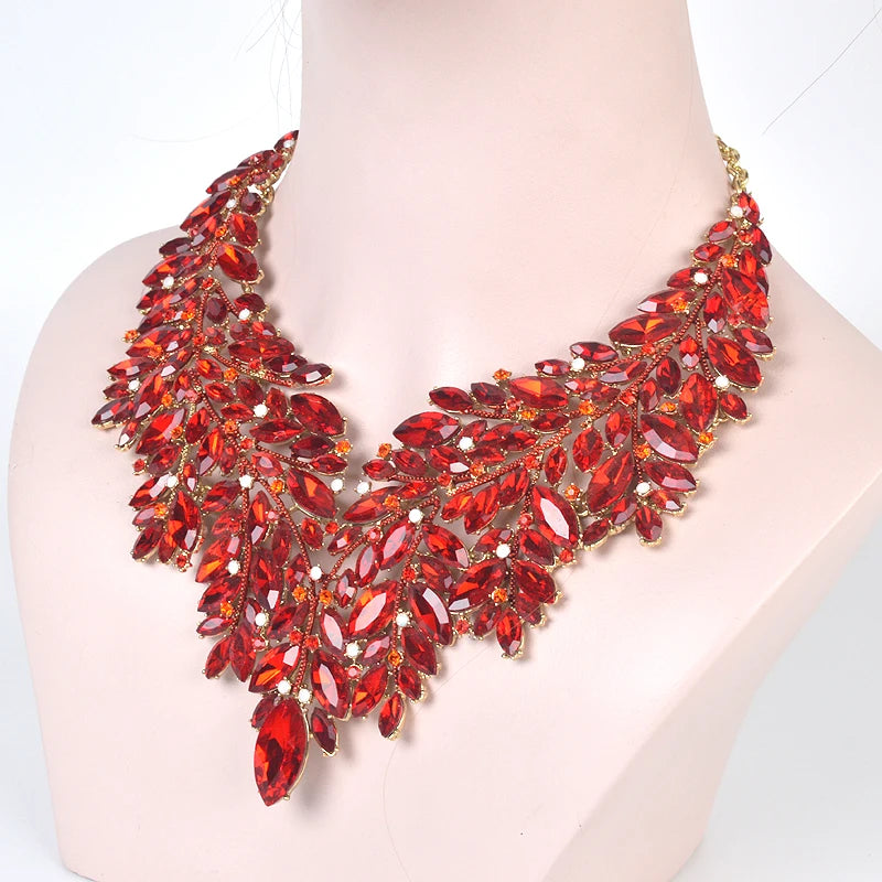 Luxurious Dubai Rhinestone Crystal 5 color Necklace Sets