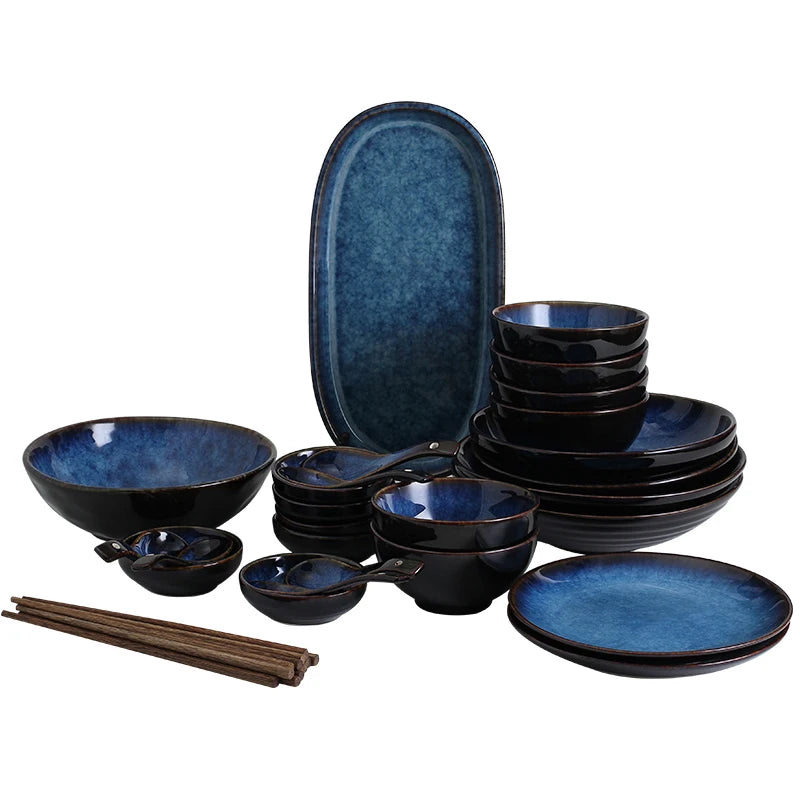 KINGLANG Ceramic  Deep Blue Dinner Set