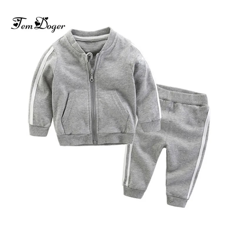 Fashion cotton long sleeve solid zipper jacket+pants 2pcs bebes tracksuit