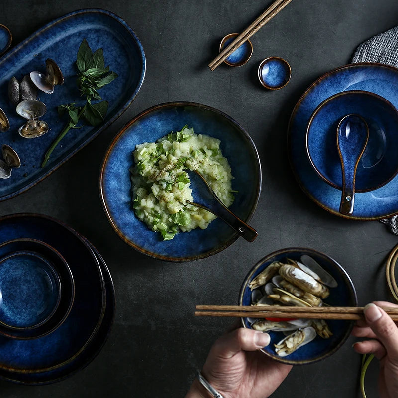 KINGLANG Ceramic  Deep Blue Dinner Set