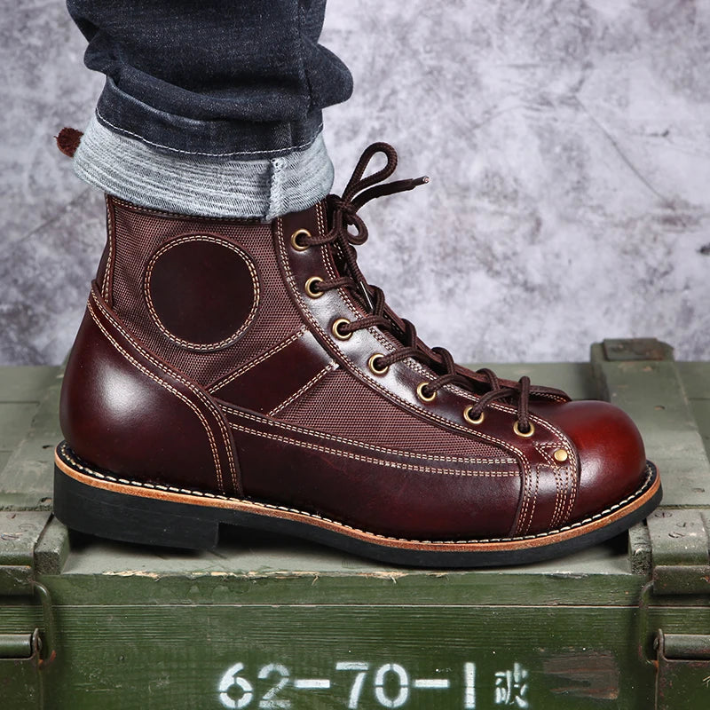 Dark Brown Cowhide Paratrooper Locomotive Boots