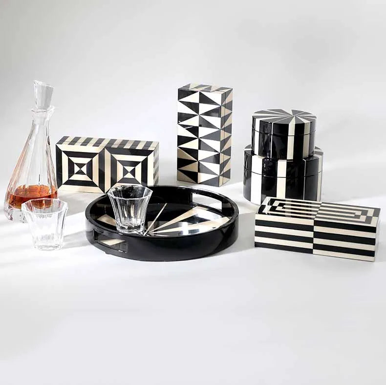 Modern Wooden Paint Black and White Stripes Decor Accessories