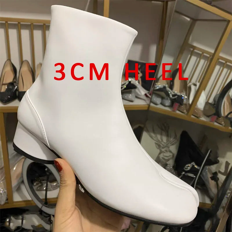 Fashion Split Toe Genuine Leather Round Heel Boots