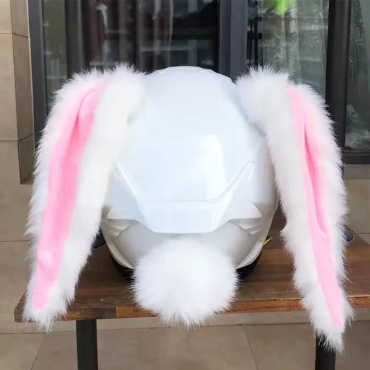 Motorcycle Plush Rabbit Ears Decor Motocross Full Face Helmet