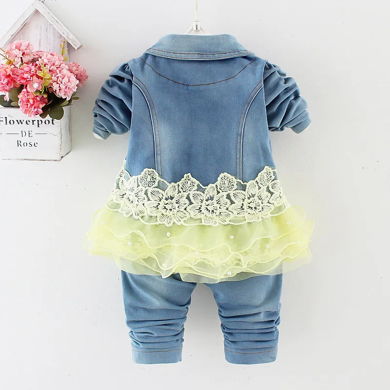 6m-4T Girl Denim Clothing Sets 3 pcs Denim Jacket and Jeans Trousers