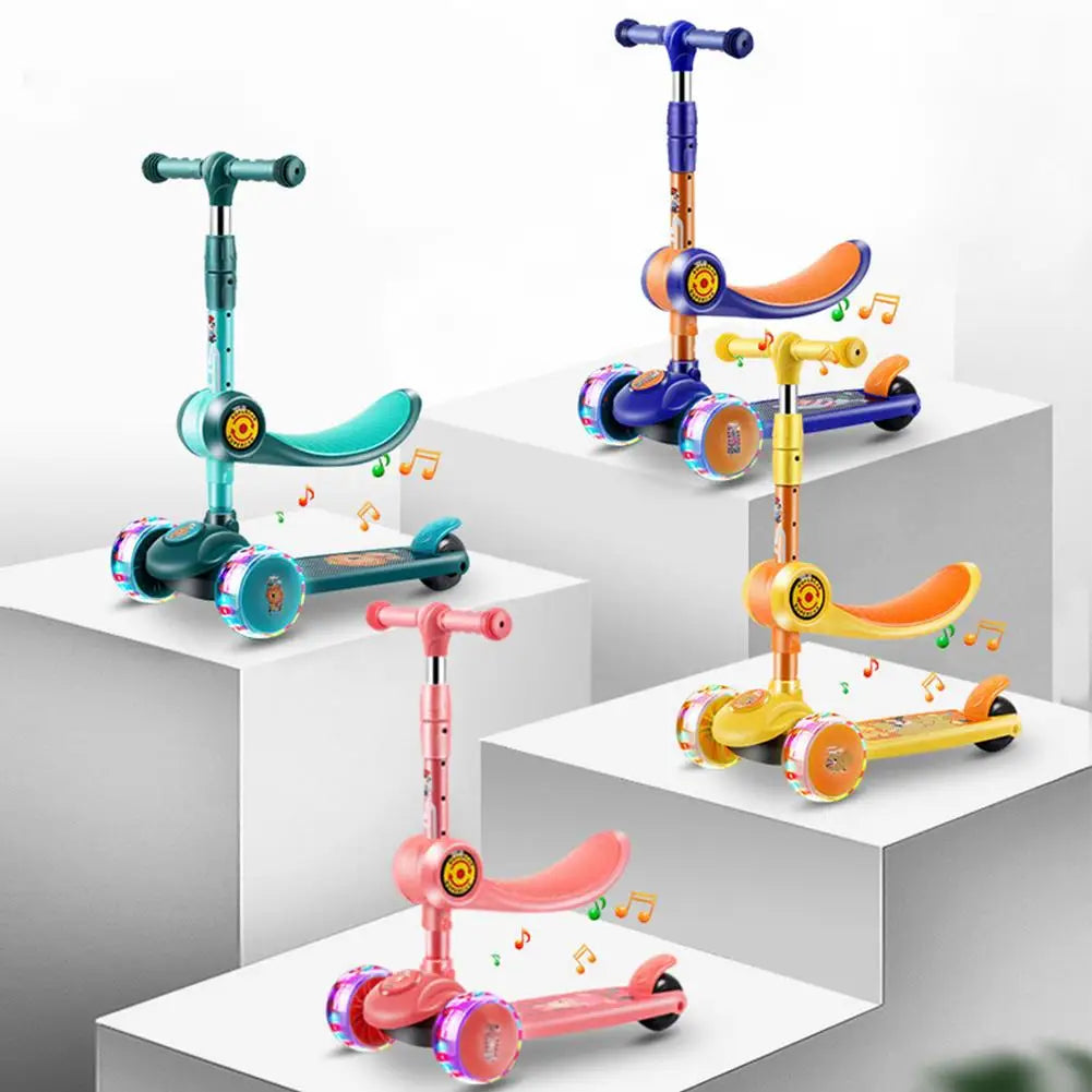 Children 3 Wheel Kick Scooter Adjustable Height Flashing Light Wheels