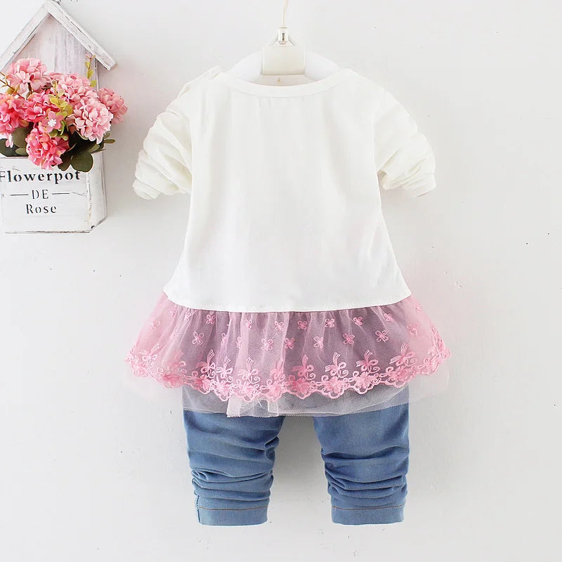 6m-4T Girl Denim Clothing Sets 3 pcs Denim Jacket and Jeans Trousers