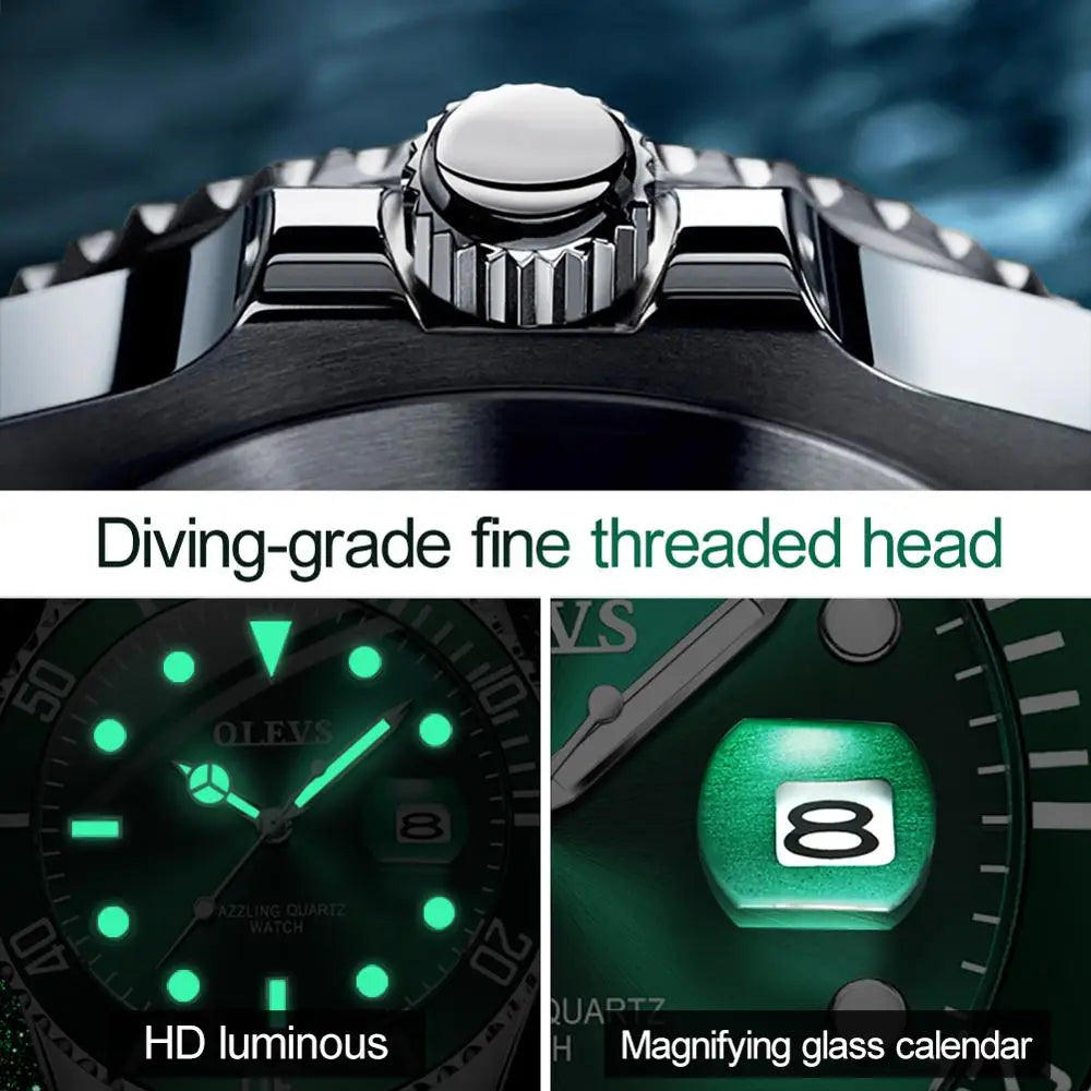 Waterproof Luminous Green Dial Wristwatch