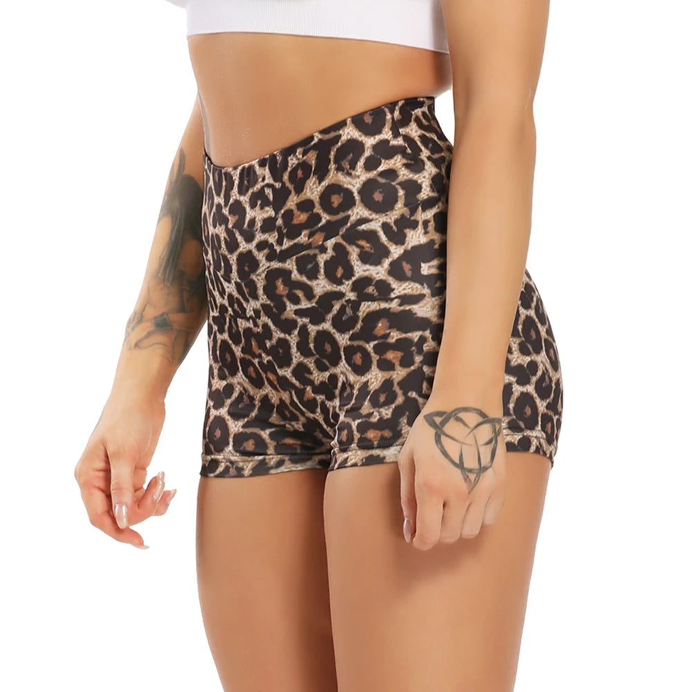 Women's Leopard Print Workout Fitness Yoga Shorts