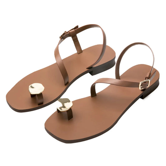 Bohemian Roman Sandals Versatile One Button Flats