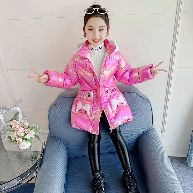 3 4 6 8 10 Years Girls Long Winter Down Cute Bear Coat