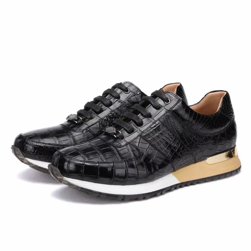 Authentic Exotic Crocodile Skin Men's Chic Brown Sneakers