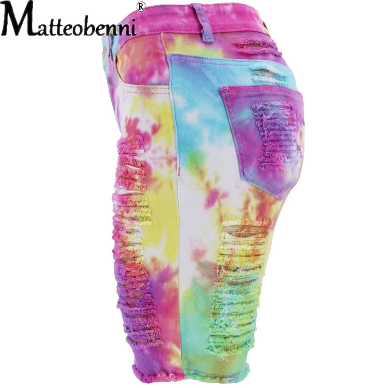 Tie Dye Print High Waist Sexy Jeans Shorts