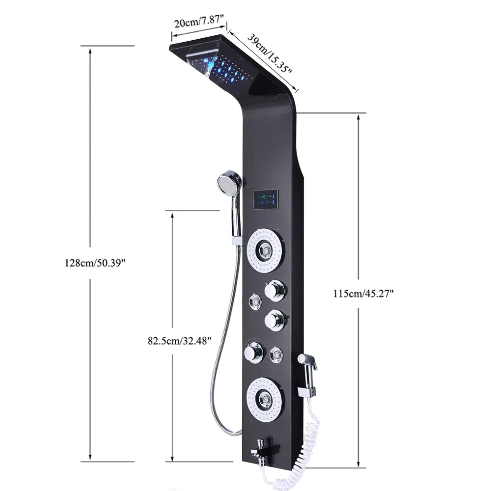 Black Nickel LED Shower Panel Six Functions Shower Column