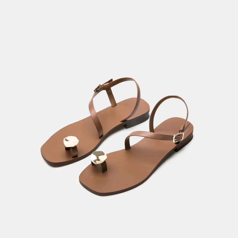 Bohemian Roman Sandals Versatile One Button Flats