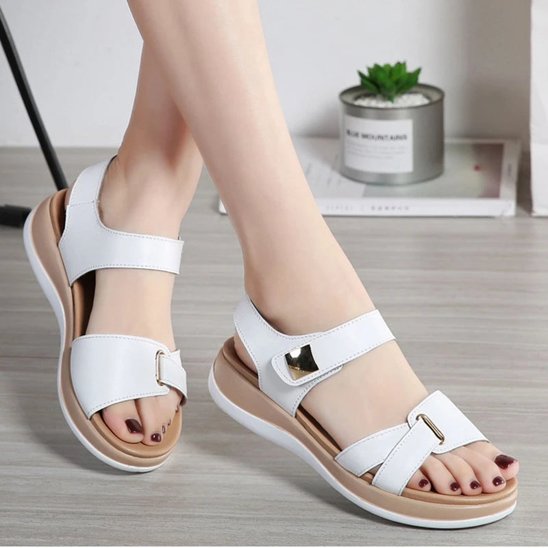 Genuine Leather Sandals Soft Hook Loop