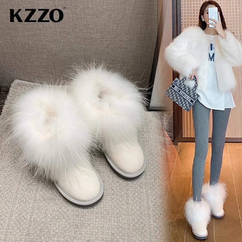 Fashion Style Natural Real Fox Fur Women Snow Boots
