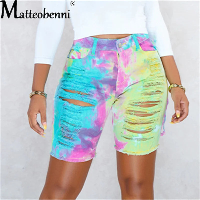 Tie Dye Print High Waist Sexy Jeans Shorts