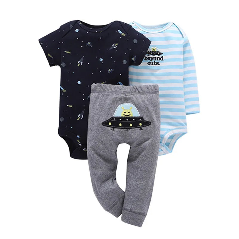 Cartoon Print Baby Bodysuit and Baby Pants Newborn Baby Clothing