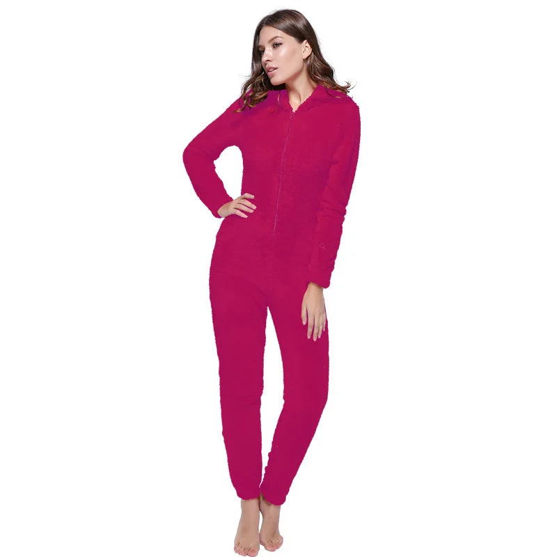 Winter Warm Pajamas Women Onesies Fluffy Fleece Jumpsuit