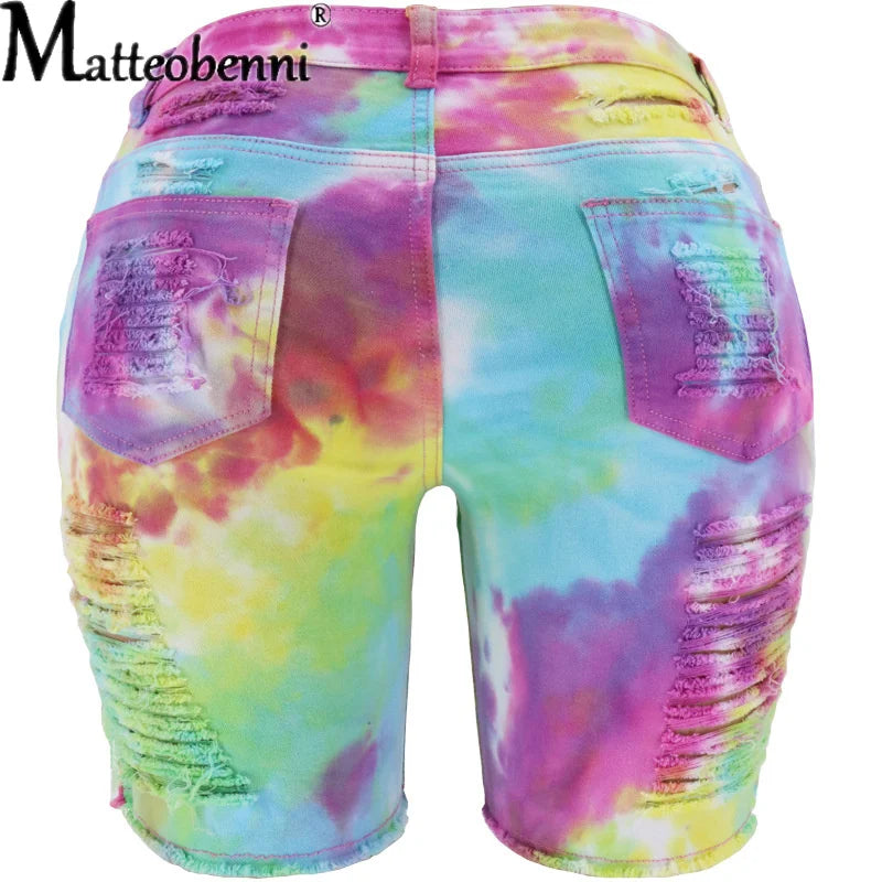 Tie Dye Print High Waist Sexy Jeans Shorts