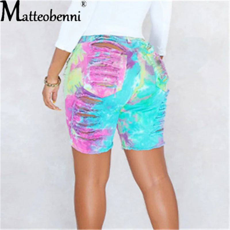 Tie Dye Print High Waist Sexy Jeans Shorts