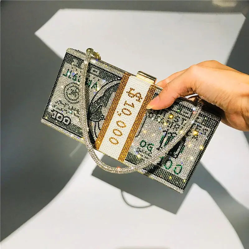 Creative Fashion New Money Clutch Rhinestone Purse $10000