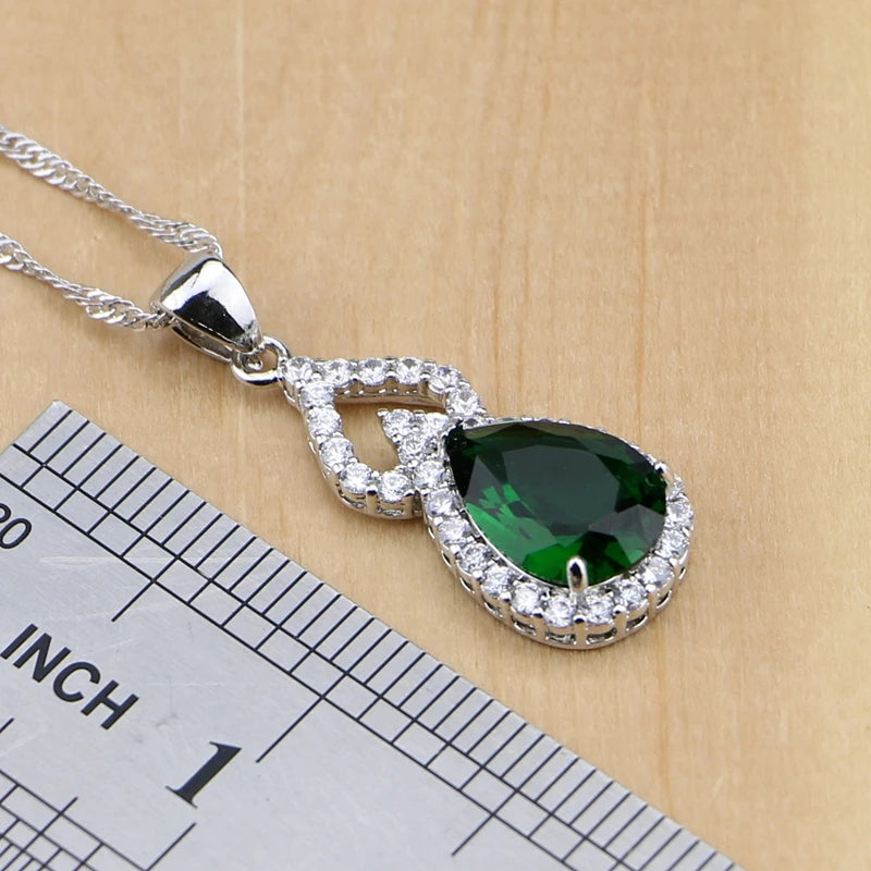 Jewelry Green White Earrings/Pendant/Necklace/ Open Rings/Bracelet