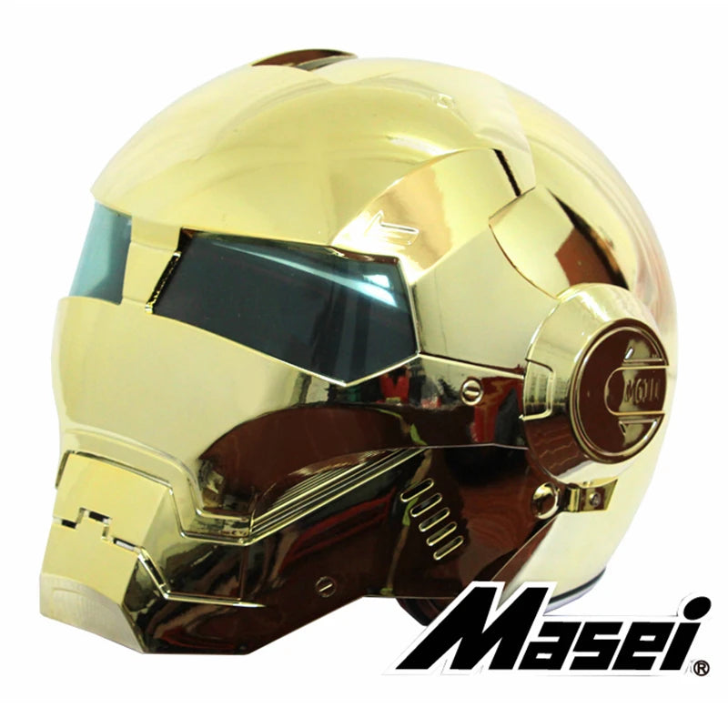 MASEI 610 electroplate Gold Chrome motorcycle helmet half open face