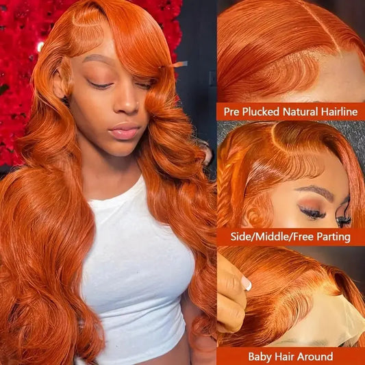 Ginger Orange Lace Front Wig Human Hair Body Wave 13x4 Transparent Lace