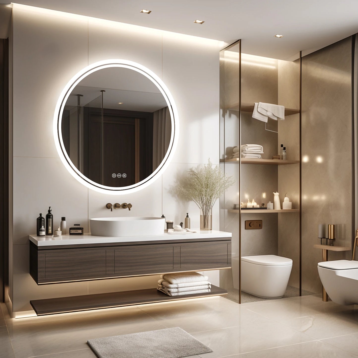 Circle Backlit Illuminated Wall Mounted Lighted Mirror Anti-Fog