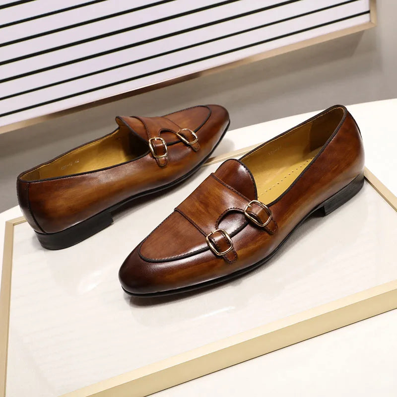 FELIX CHU Genuine Leather Handmade Monk Strap Footwear for Men