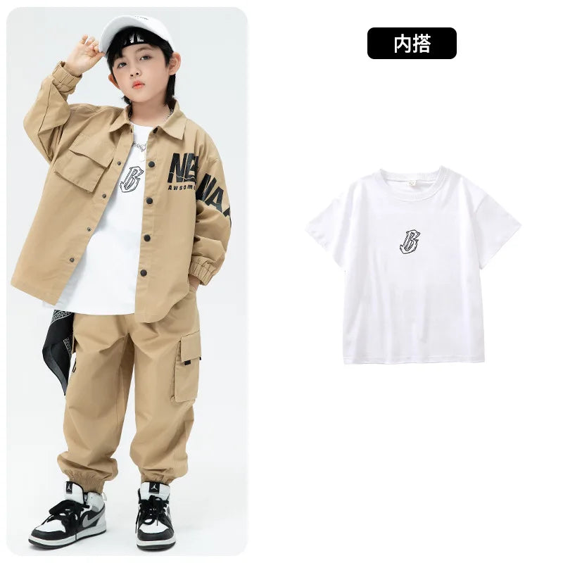 Kid K pop Hip Hop Clothing Khaki