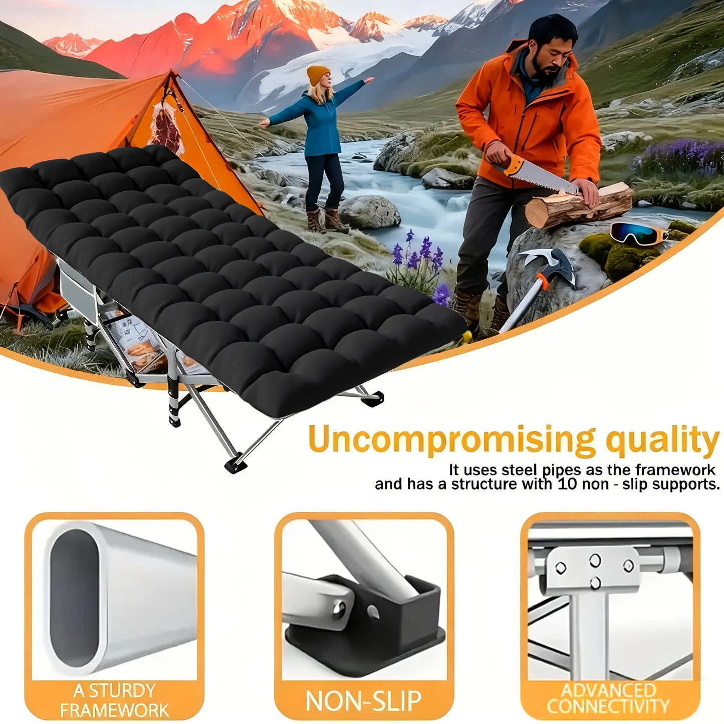8-Leg Portable Adult Sleeping Cot with Carry Case