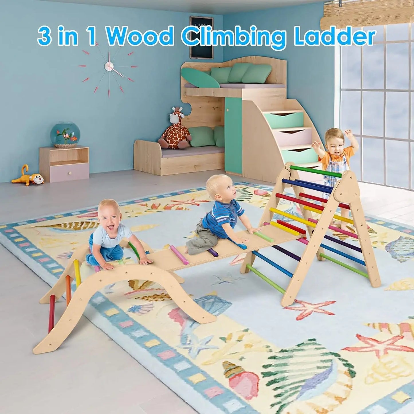 5 in 1 Wooden Montessori Climbing Set with Arch/Ladder/Ramp