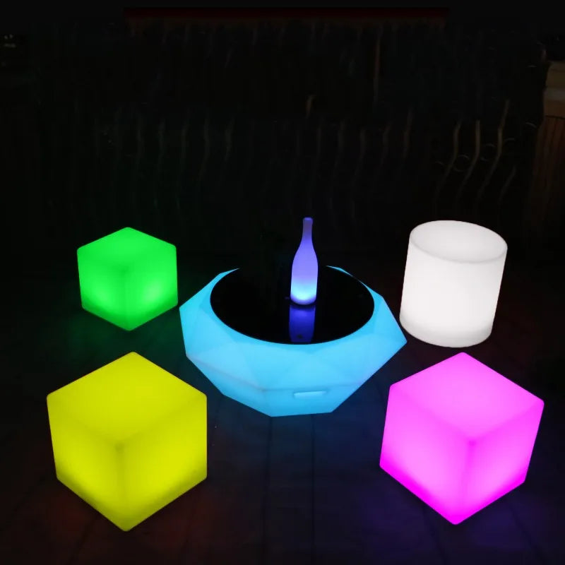 RGB Rechargeable Led Illuminated Cube Stool with Remote