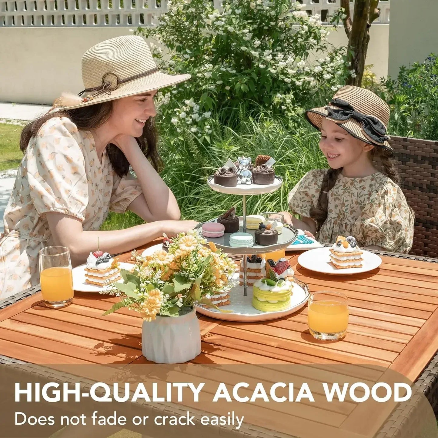 5/7/9 PCS Patio Conversation Set with Acacia Wood Top