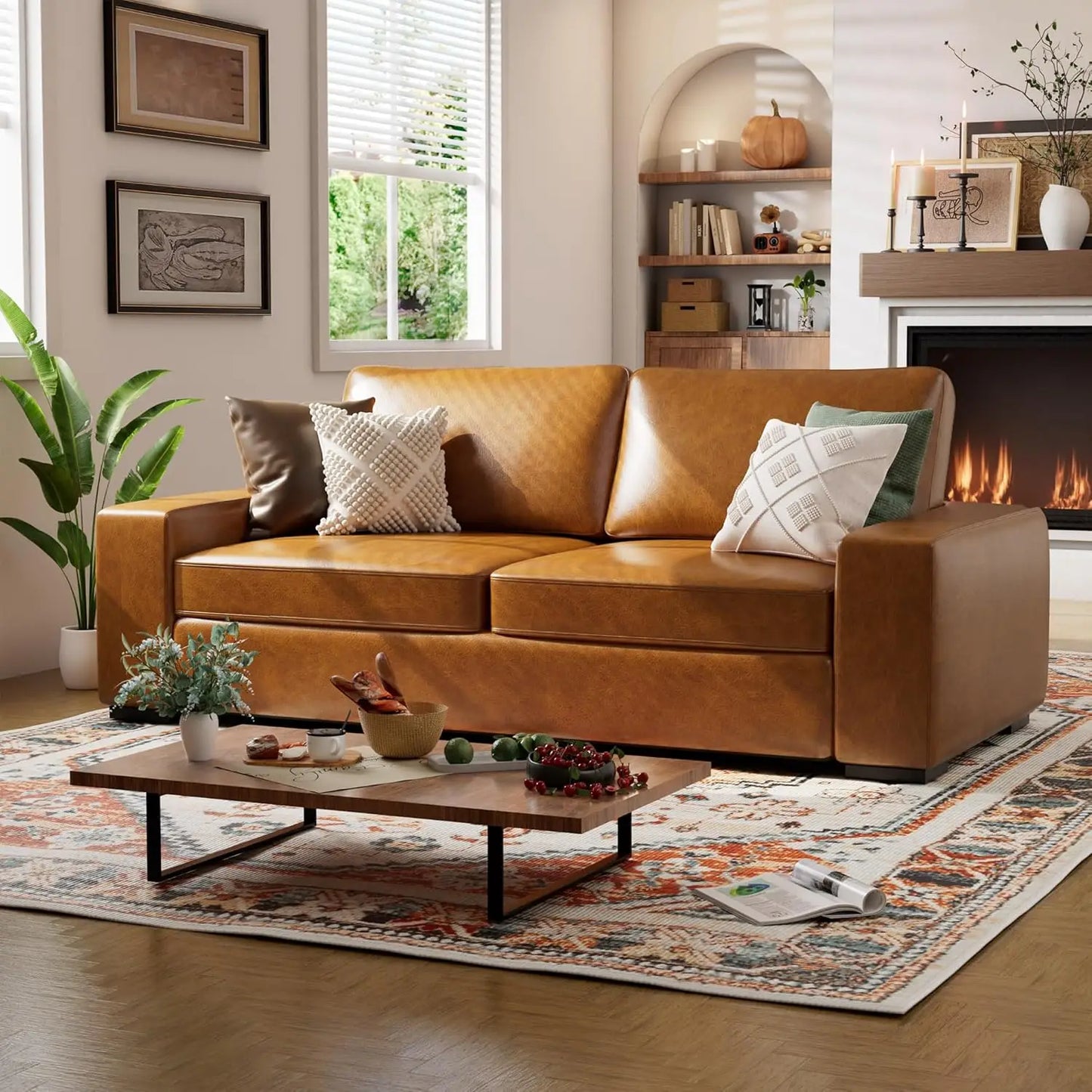 85" Luxury Faux Leather Sofa with Extra Deep Seats