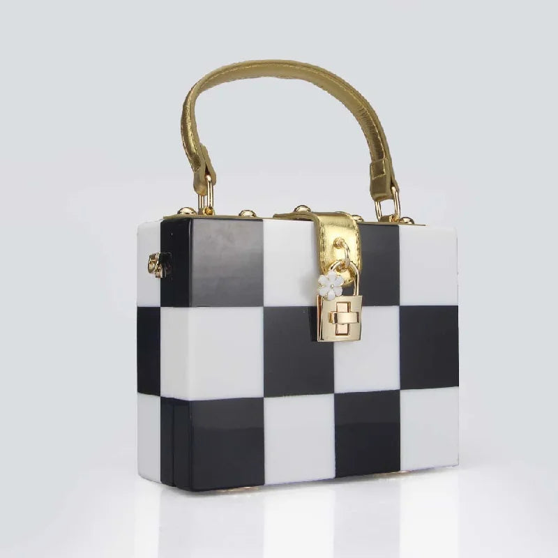 Checkerboard Crossbody Chain Lock Shoulder Bag