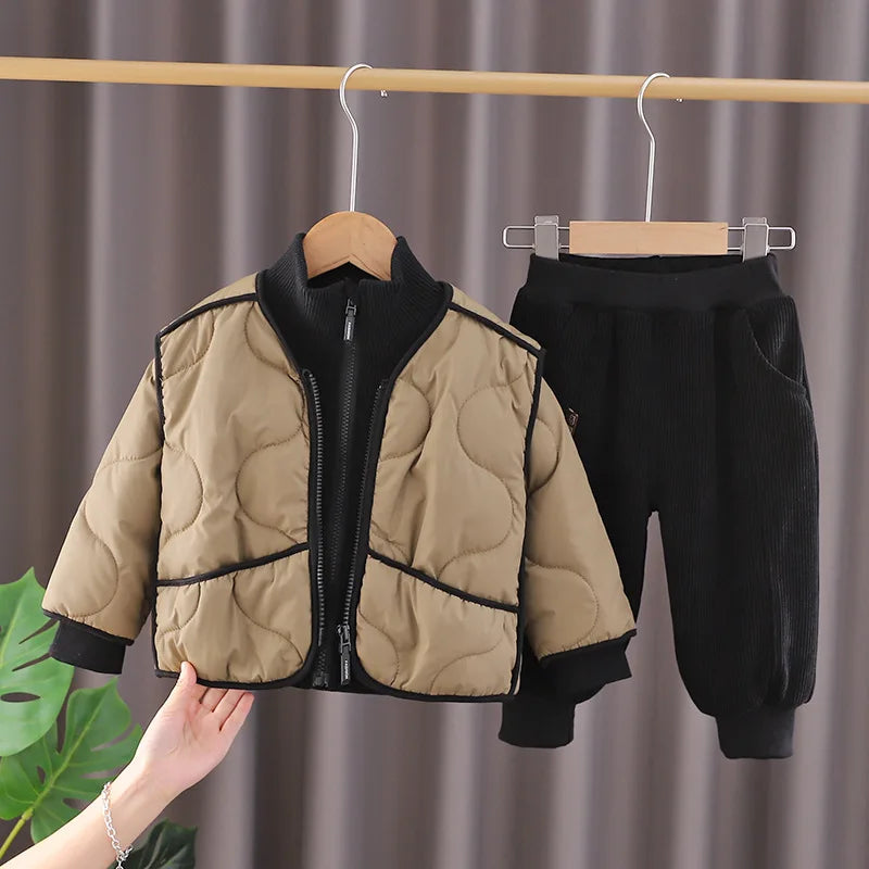 Hooded Cotton Coat Long Sleeve Set for Boys and Girls
