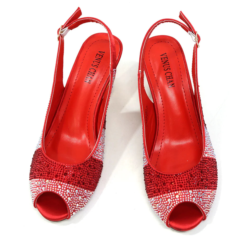 Venus Chan 2024 Red Color Elegant Women Heels Shoes and Bag Set